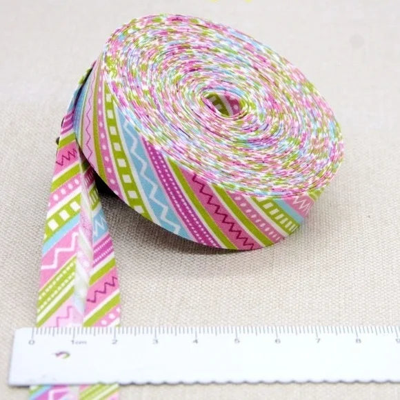 Sesgo, cinta al bies 100% de algodón, 20mm de ancho, 3/4 ",  con pliegue planchado, 5 mts