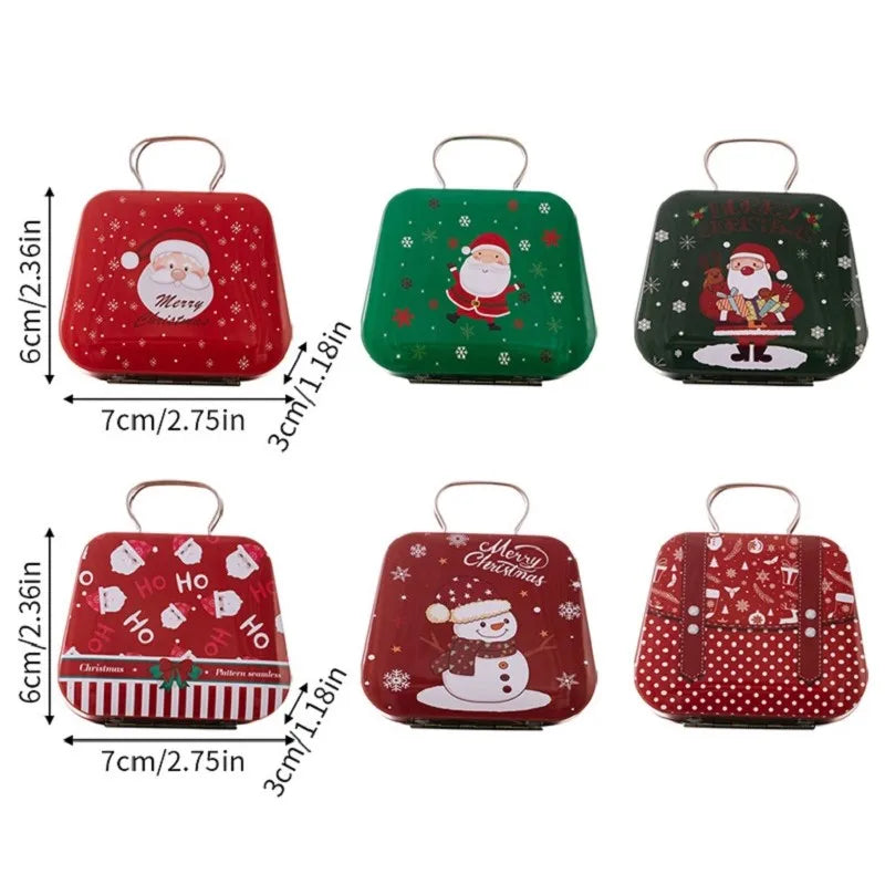 Caja de regalo de metal de Navidad. Contenedores cuadrados para almacenamiento de dulces en forma de bolso de mano