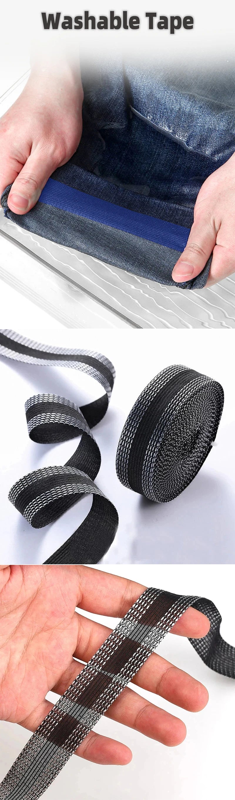 Cinta autoadhesiva para dobladillo de pantalones, 1M-5M, planchado en el borde de los pantalones, lavable, fácil de usar