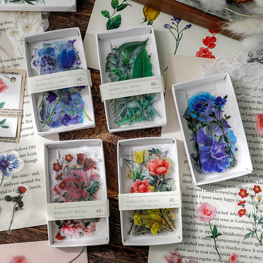 40 hojas de stickers vintage de plantas y flores