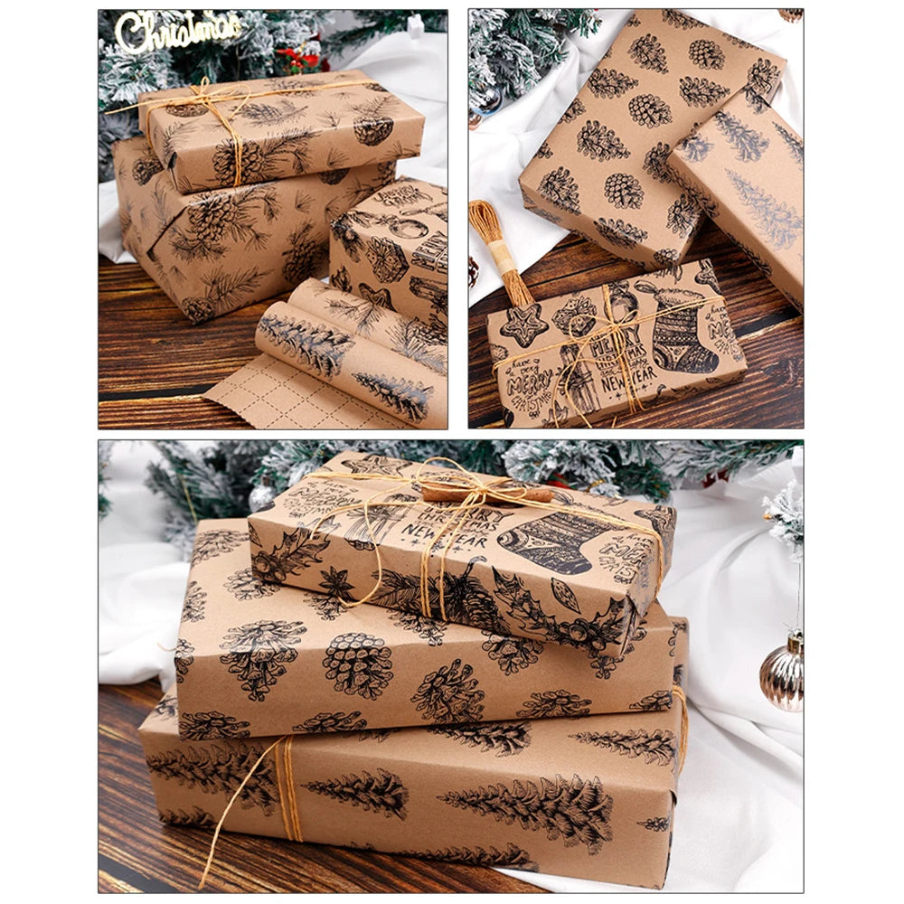 Rollo de papel de regalo, diseño de bayas de piña decoración navideña, 300*43 cm