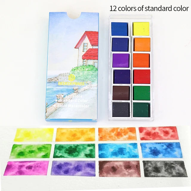 Juego de pinturas de Acuarela sólidas de 12 colores, pigmento nacarado texturizado, brillo metálico