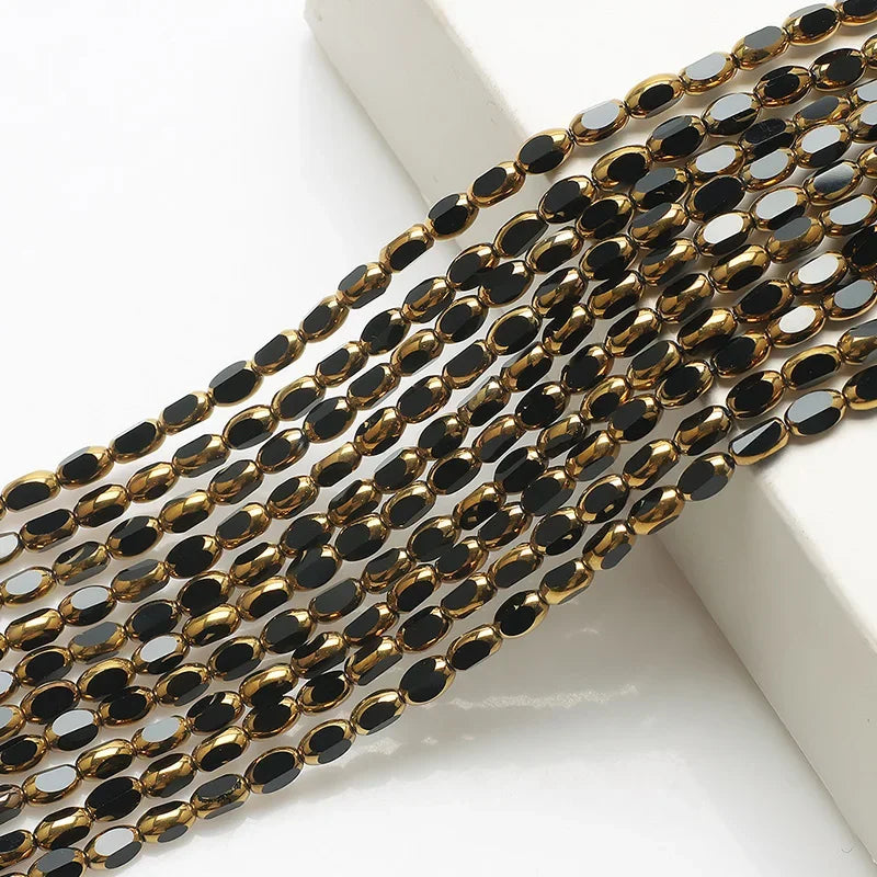 Mostacillas de cristal austriaco chapadas en dorado, cadenas de 50 piezas, cuentas ovaladas