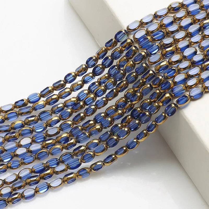 Mostacillas de cristal austriaco chapadas en dorado, cadenas de 50 piezas, cuentas ovaladas