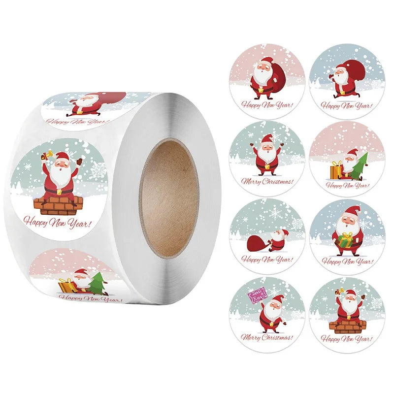 Etiquetas stickers adhesivas con sello de tema navideño, 100-500 Uds.