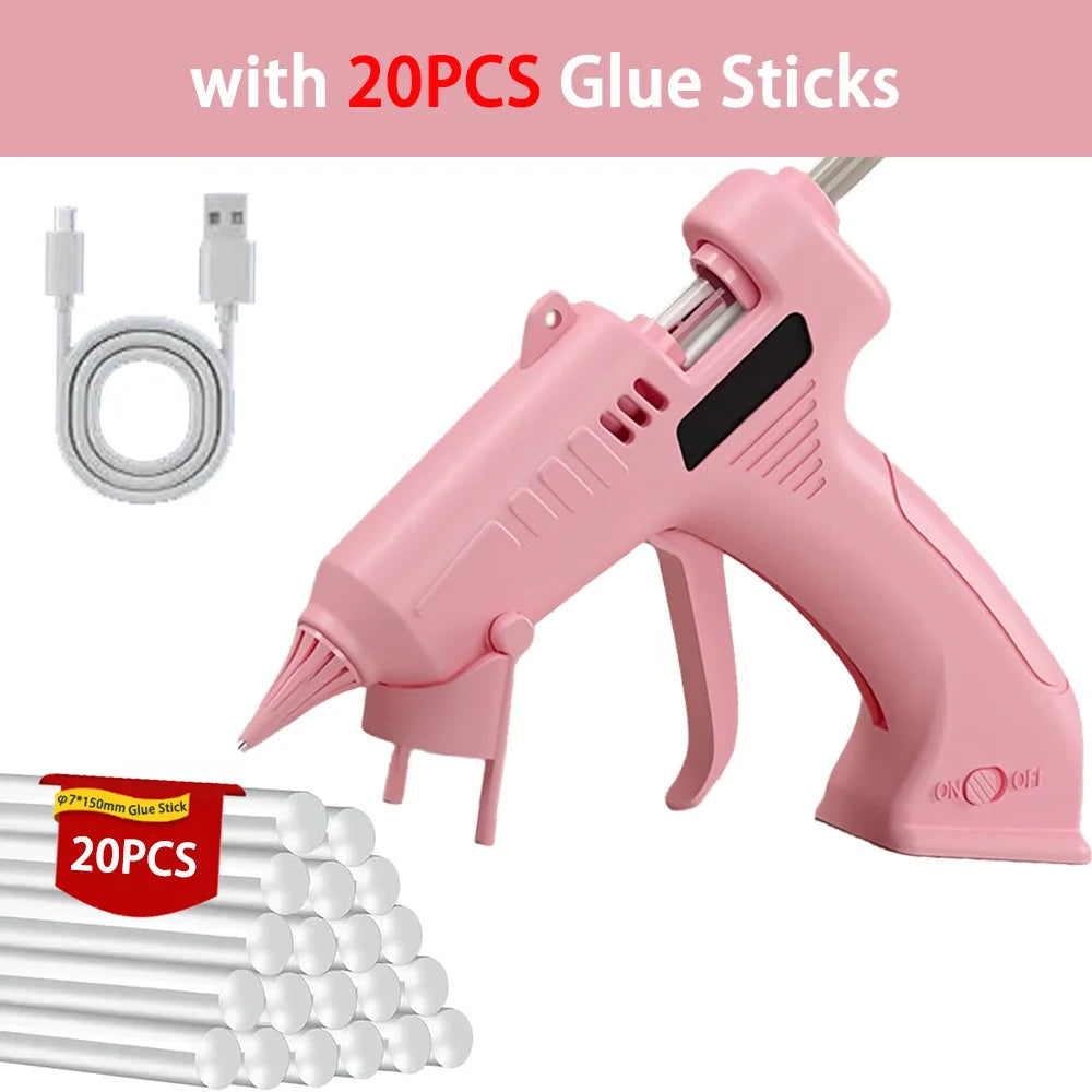 Pistola de pegamento termofusible inalámbrica, 3,7 V, 1800mAh, carga USB, utiliza barras de pegamento de 7mm, antifugas y antiescaldaduras