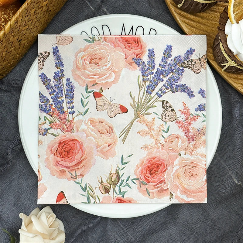20/50 piezas de servilletas de 2 capas con diseño de rosas y lavanda de 33*33 cm