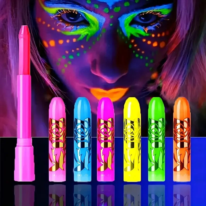 Kit de pintura facial y corporal con brillo UV de neón, crayones de maquillaje, 6 uds./12 Uds.