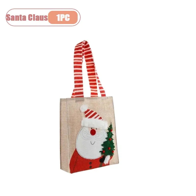 Bolsas de arpillera de Navidad con diseño de Papá Noel y muñeco de nieve, 1-10 Uds.