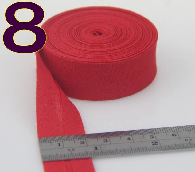 Sesgo, cinta al bies 100% de algodón, 20mm de ancho, 3/4 ",  con pliegue planchado, 5 mts