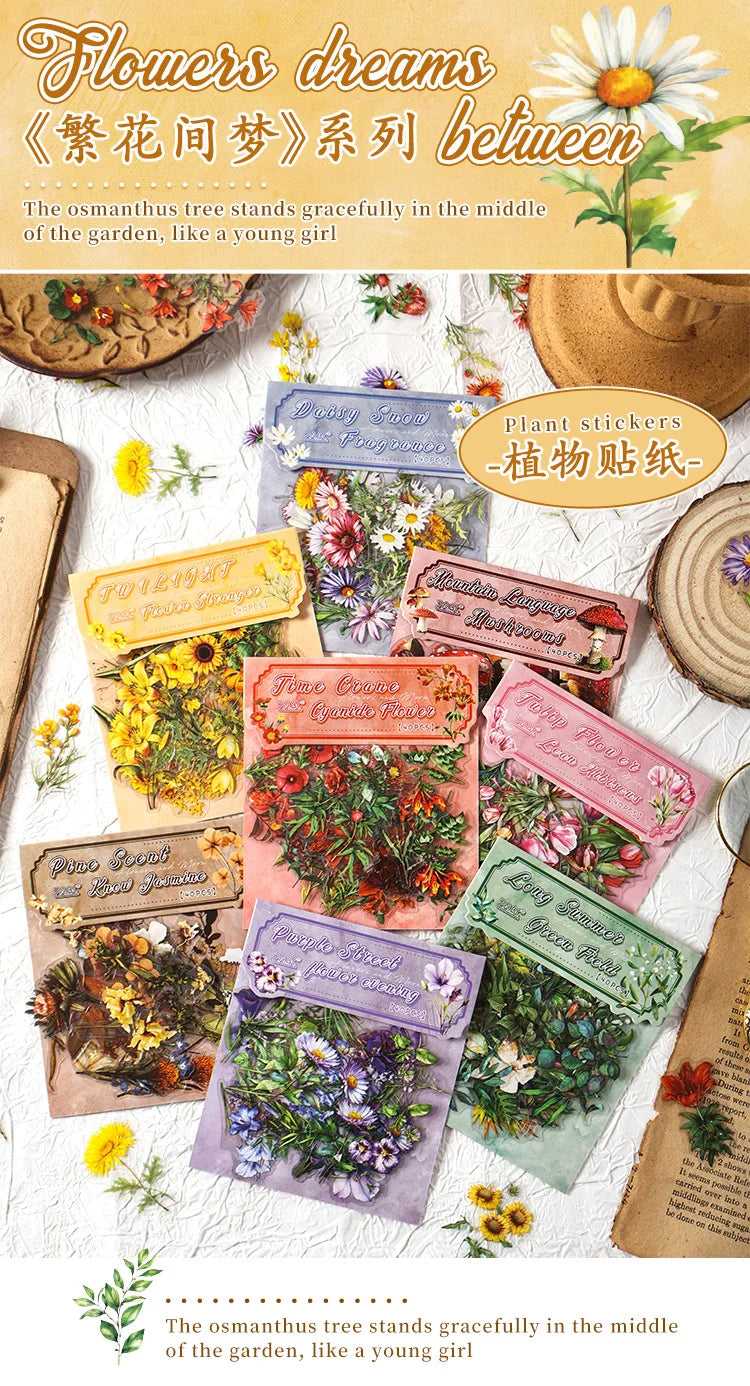Paquete de pegatinas de jardín botánico, 40 Uds., calcomanías impermeables de plantas y flores