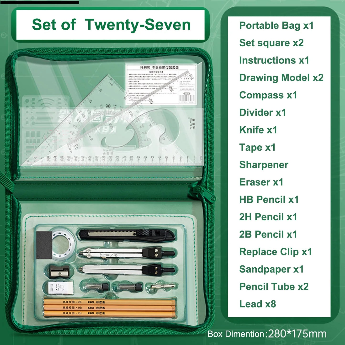 Juego de geometría con brazo oscilante de 7,8 pulgadas, juego de divisor transportador, regla de cuadrados, compás
