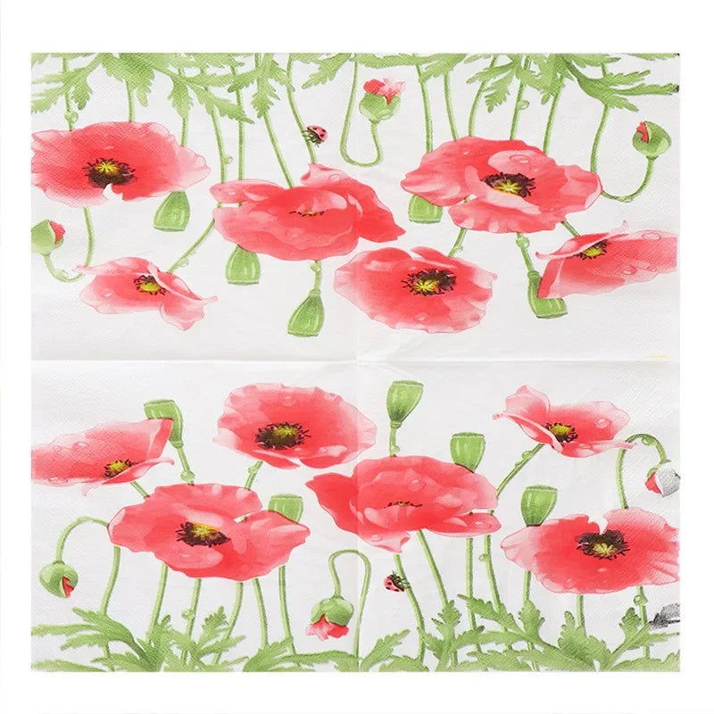 Paquete de 20 Servilletas de Papel Desechables con Diseño de Plantas y Flores, 33x33cm, Decoupage