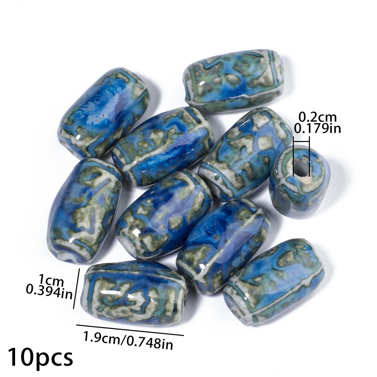 10x19mm, 10 Uds. Mostacillas de cerámica de tubo largo colorido