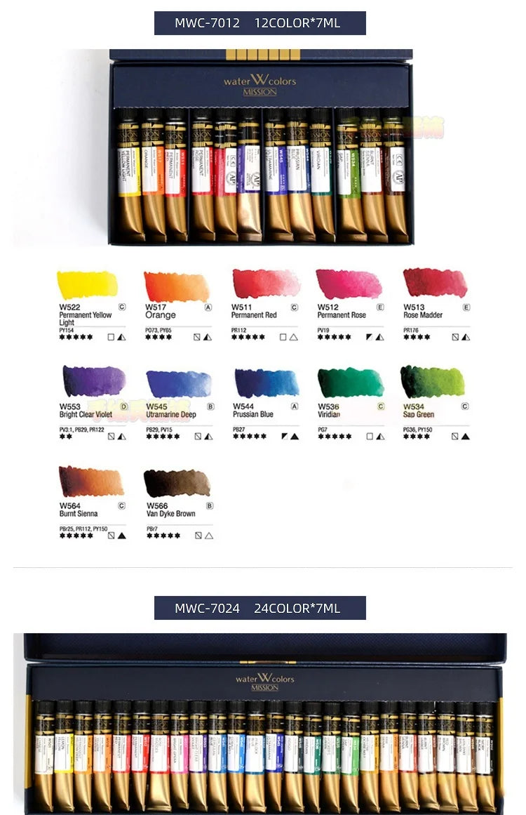 Mijello Misson- acuarela, pincel de dibujo artístico, suministros de arte, 36/34/24/12 colores