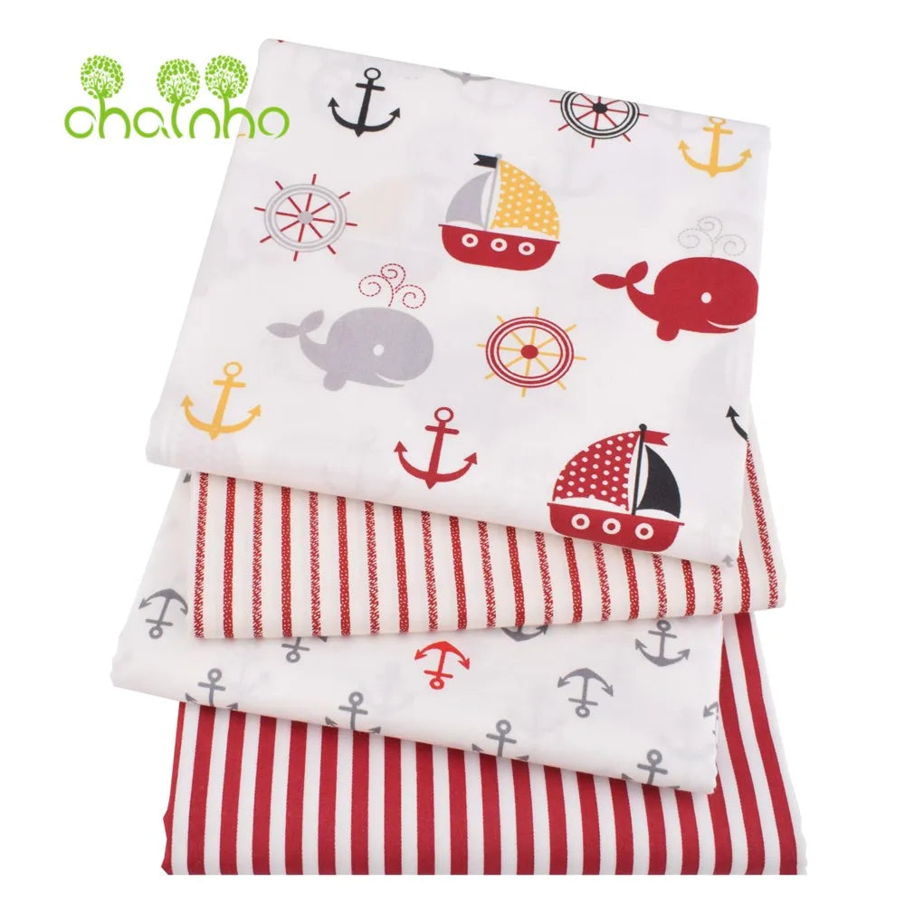 Tela de algodón de sarga estampada, Material de costura, serie Ocean, 25C21