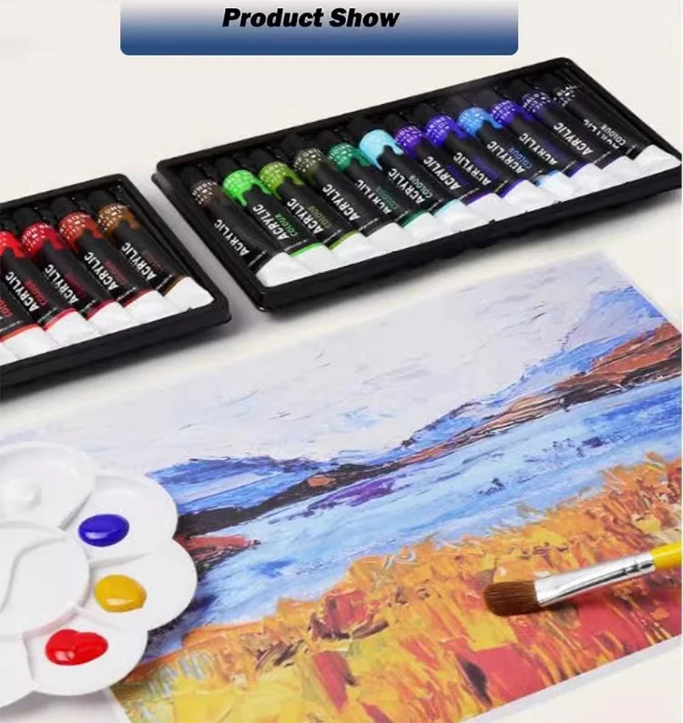 Juego de pintura acrílica metálica profesional, tubos de 12/24 colores y 12 ml.