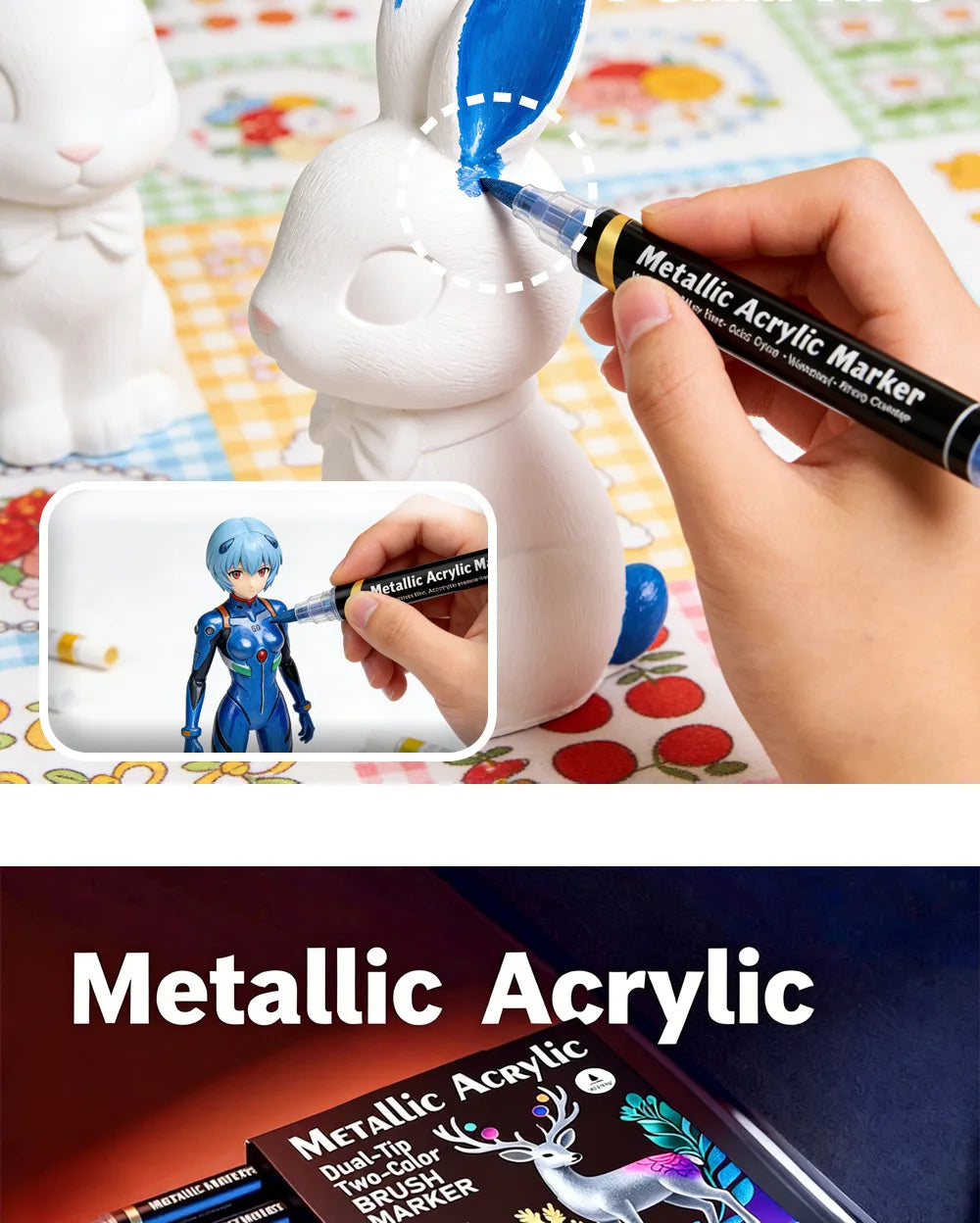 Rotulador acrílico con tinta a base de agua, disponible en 6, 12 y 24 colores, con doble punta