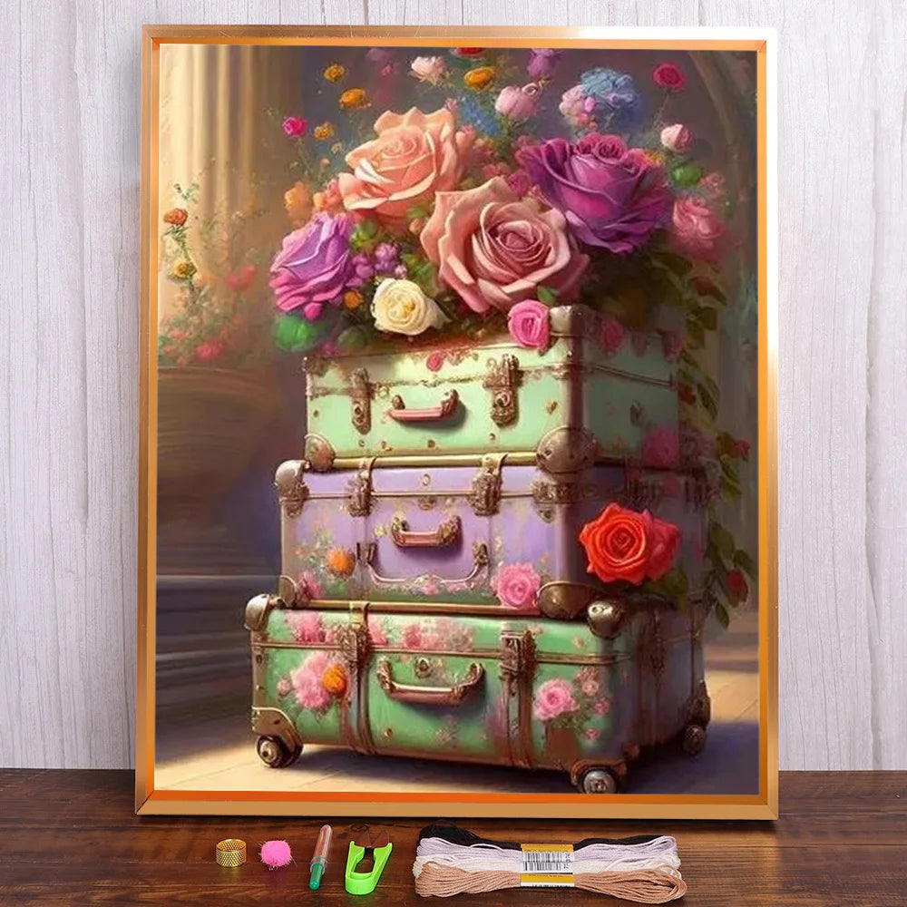 Flores-Kit completo de punto de cruz preimpreso