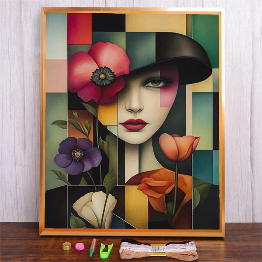 Kits de punto de cruz bordados, lienzo abstracto de flores y niña, juegos de costura de 11CT/14CT