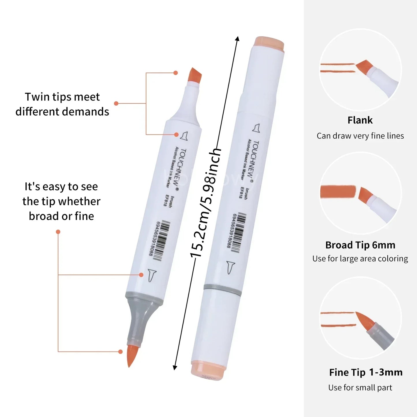 Rotuladores de doble punta suave, TOUCHNEW 30/60/80 colores con punta pincel y cincel para artistas adultos