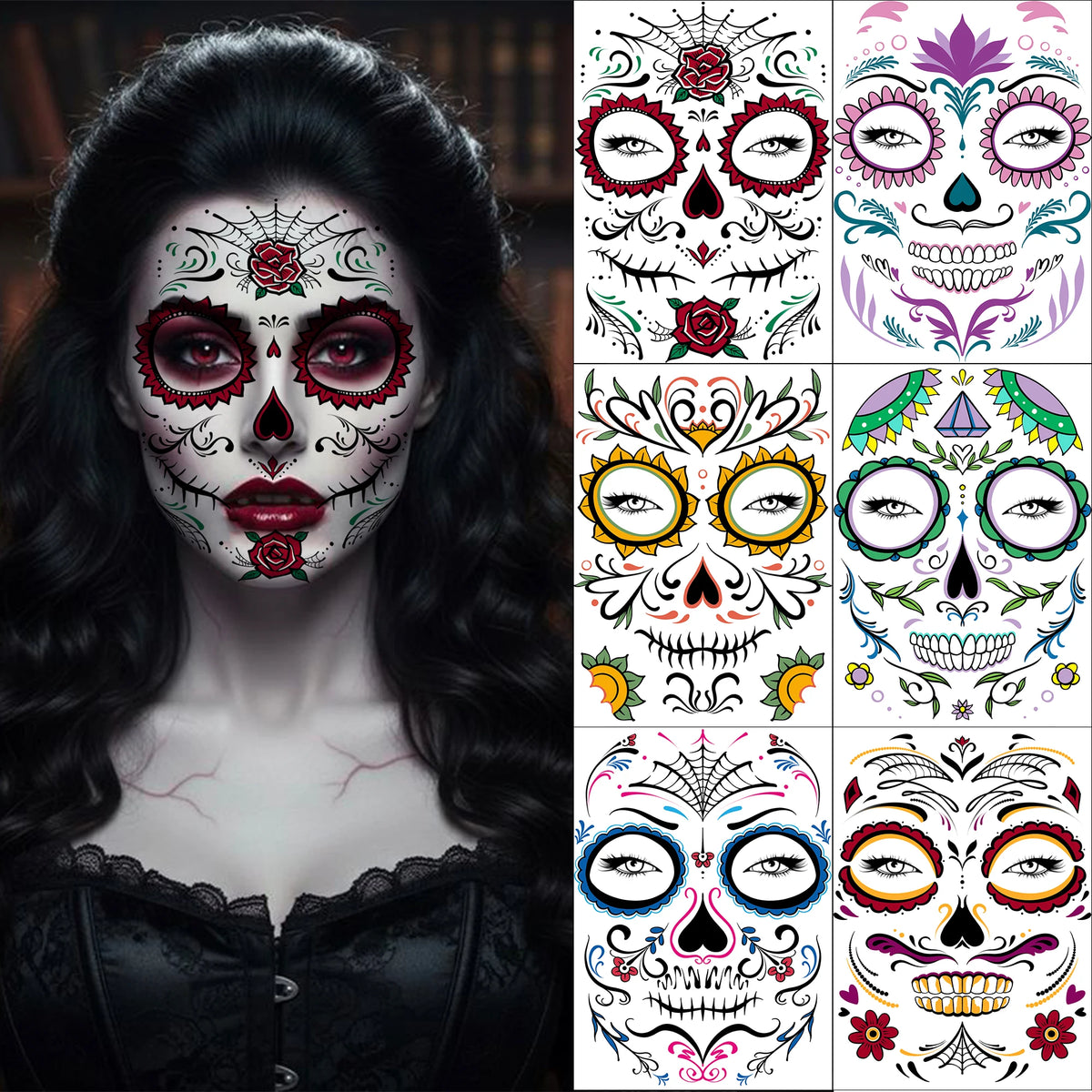 6 Hojas de Tatuajes Temporales para Halloween, Duraderos e Impermeables para Hombres y Mujeres