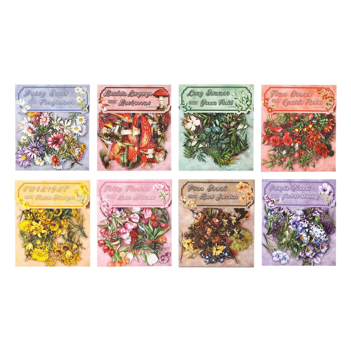 Paquete de pegatinas de jardín botánico, 40 Uds., calcomanías impermeables de plantas y flores