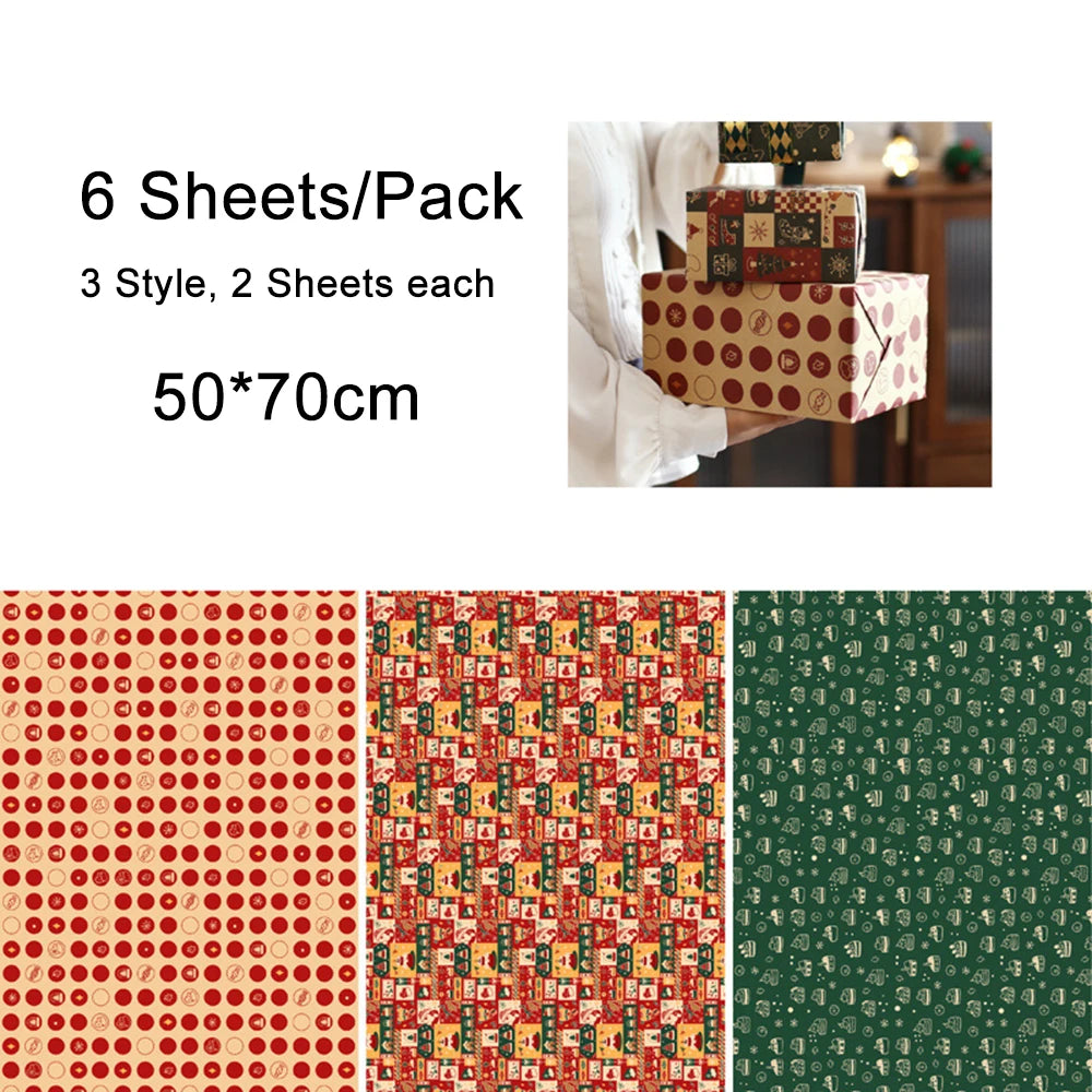 6 hojas de papel para envolver regalos de Navidad, muñeco de nieve, alce, Navidad, etc.