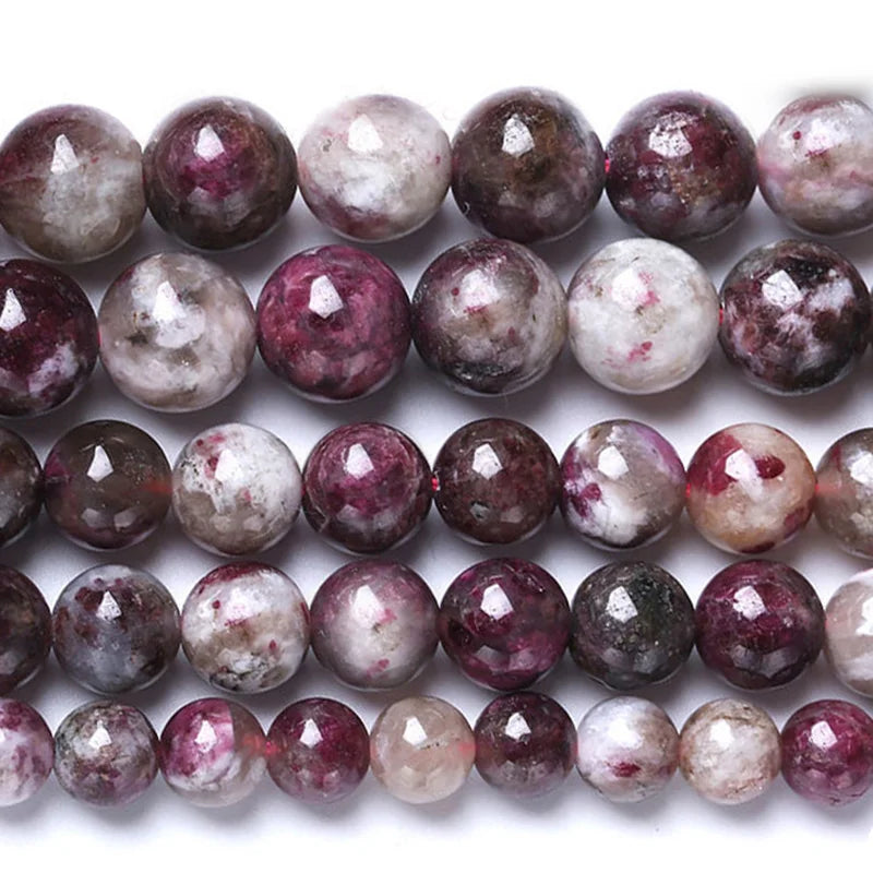 Mostacillas sueltas redondas de turmalina con flor de ciruelo, piedra 100% Natural, 4, 6, 8, 10, 12 MM