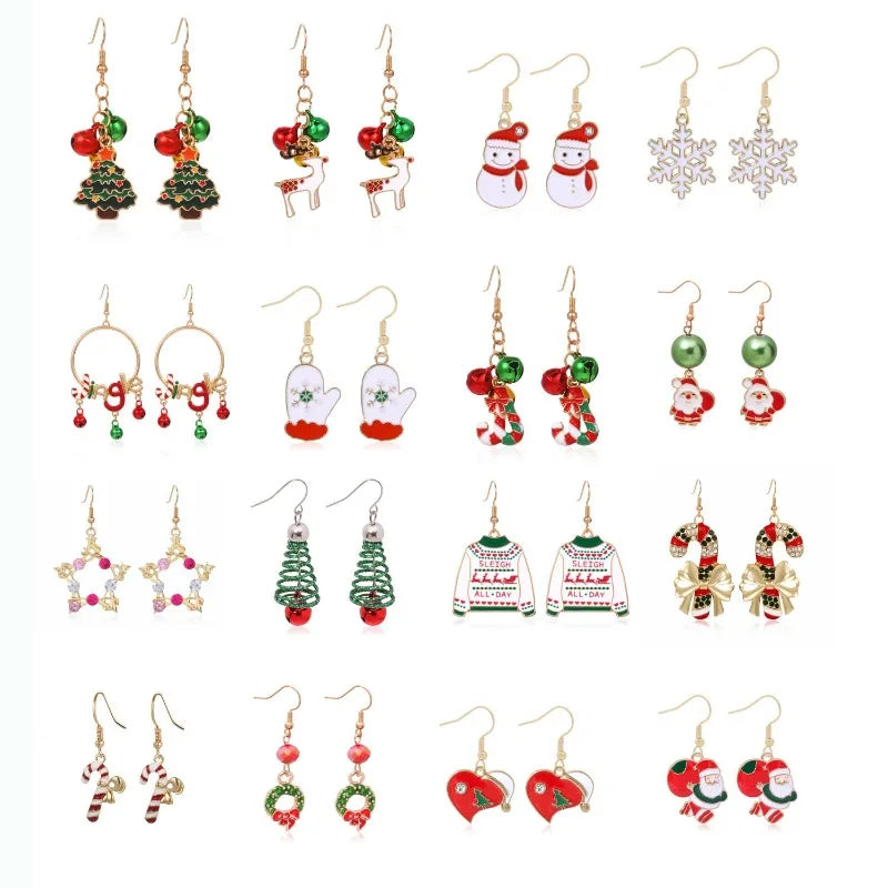 Aros de Navidad, pendientes de árbol de Navidad, copo de nieve, campana, pendientes de reno, joyería, regalo de Navidad