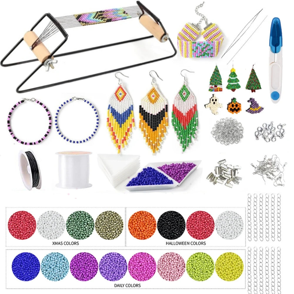 Kit de telar de mostacillas para joyería, pulseras, pendientes, collares