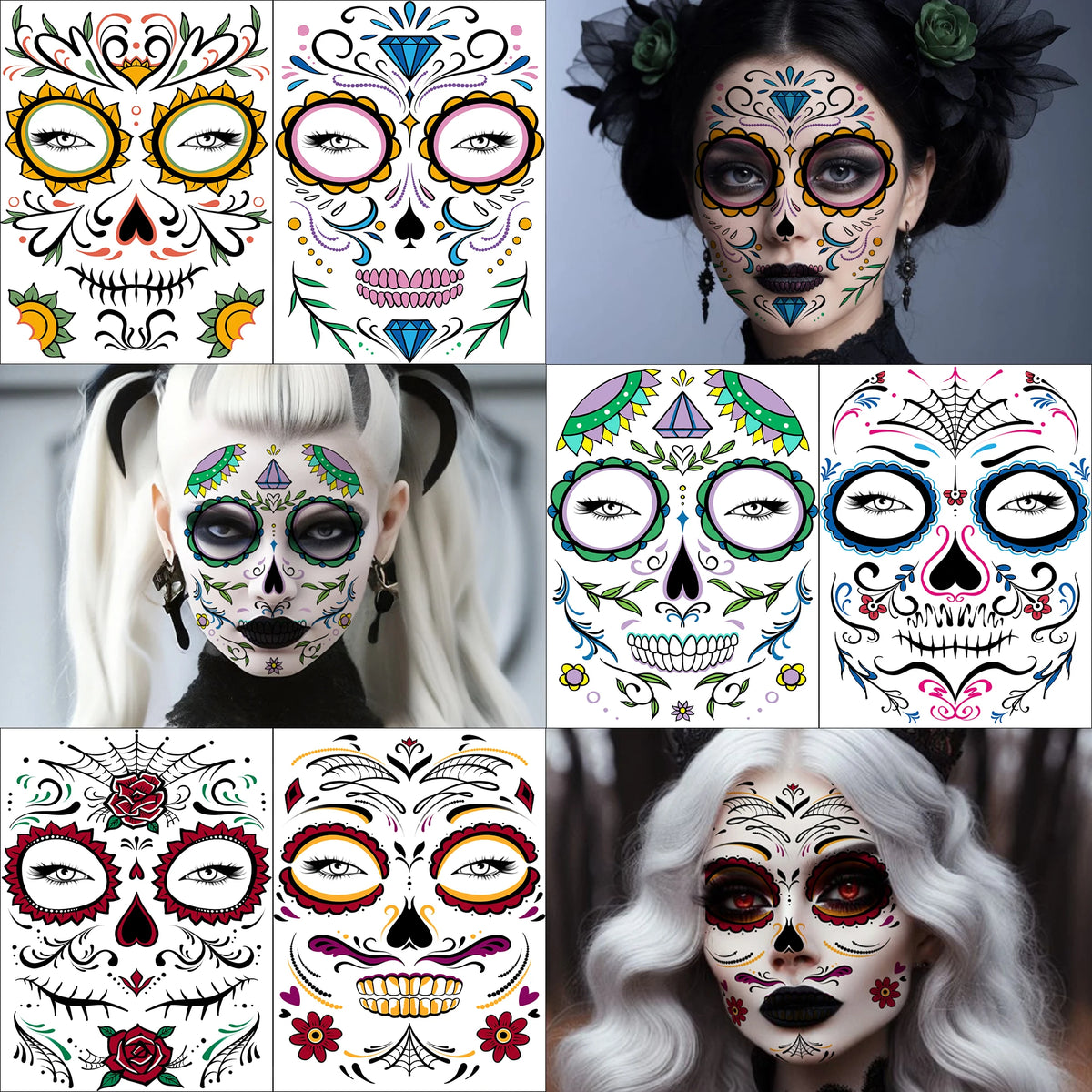6 Hojas de Tatuajes Temporales para Halloween, Duraderos e Impermeables para Hombres y Mujeres