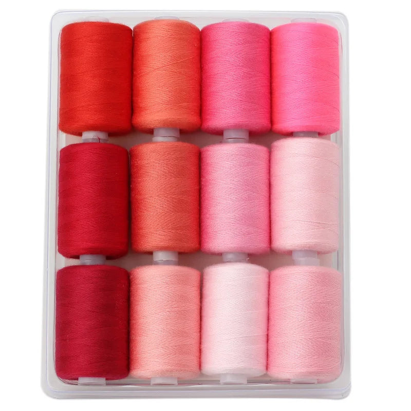 Rollo pequeño de hilo de poliéster para costura, conjunto de hilos de Color de 1000 yardas, 12 colores.