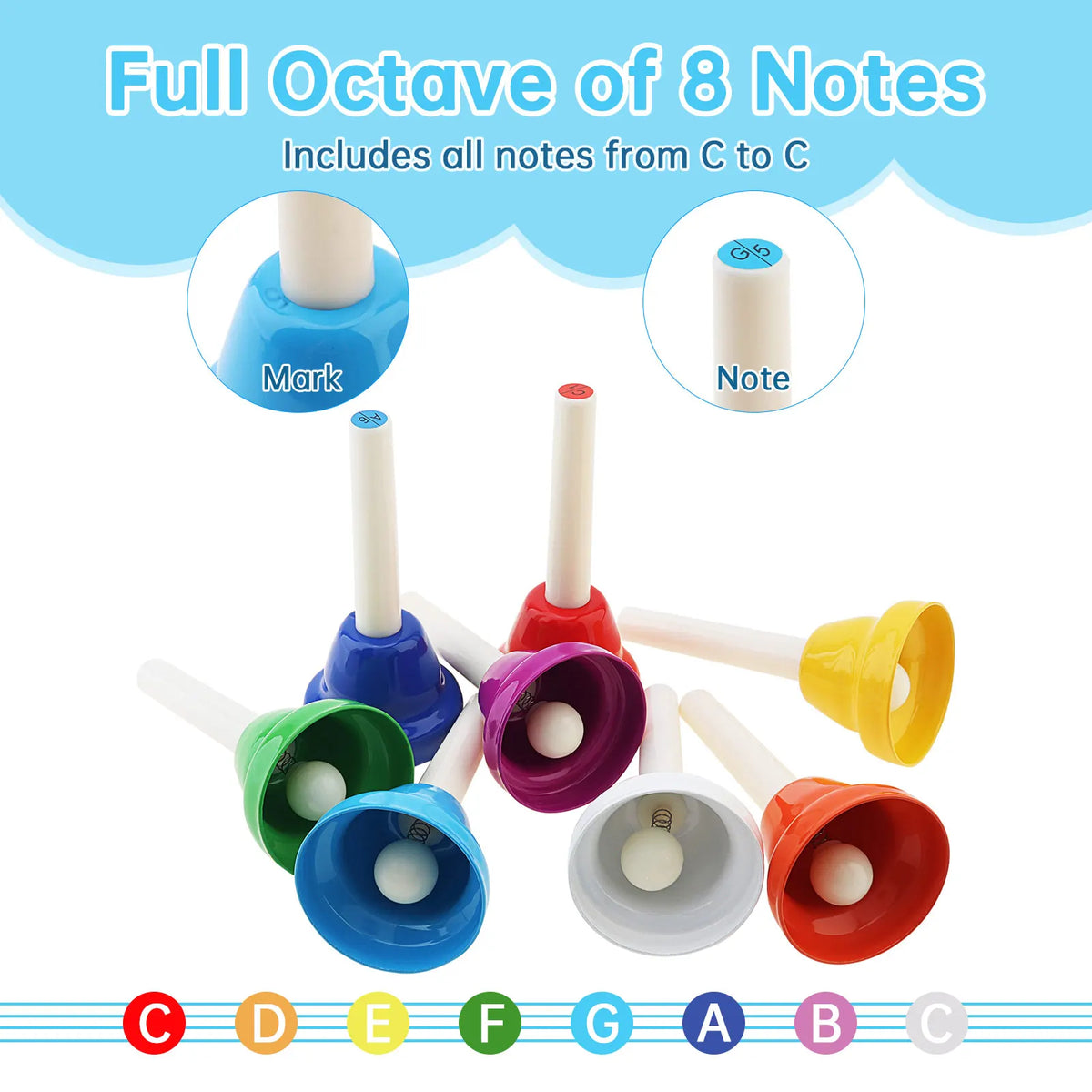 Campanas musicales de mano de 8 notas
