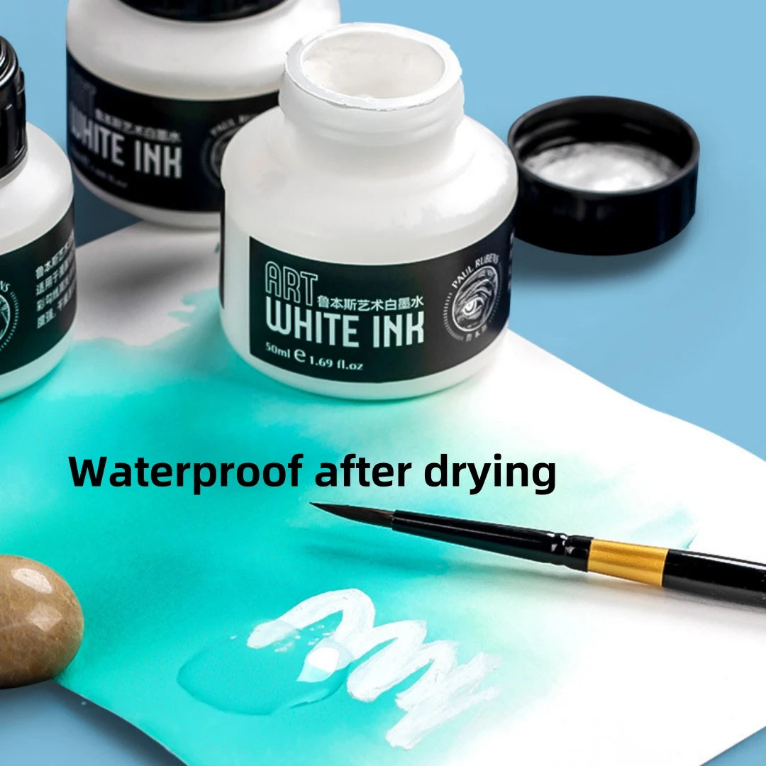 Tinta Blanca para Dibujo Paul Rubens Cartoonist de 50 ml para Pintura Artística con Pincel o Plumilla, Tinta Blanca Altamente Opaca para Resaltos y Correcciones