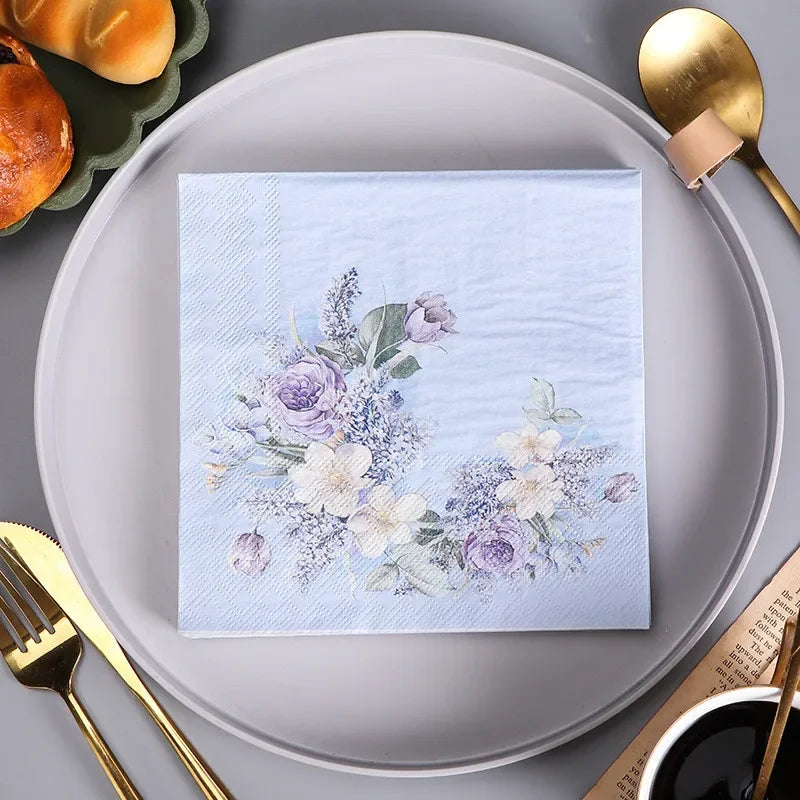 Paquete de 20 Servilletas de Papel Desechables con Diseño de Plantas y Flores, 33x33cm, Decoupage