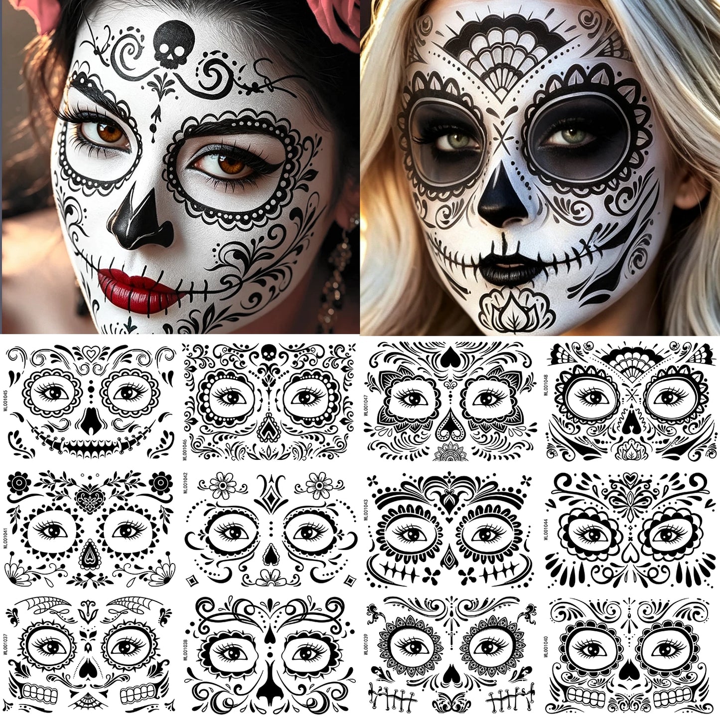 12 Piezas de Tatuajes Temporales Faciales de Halloween