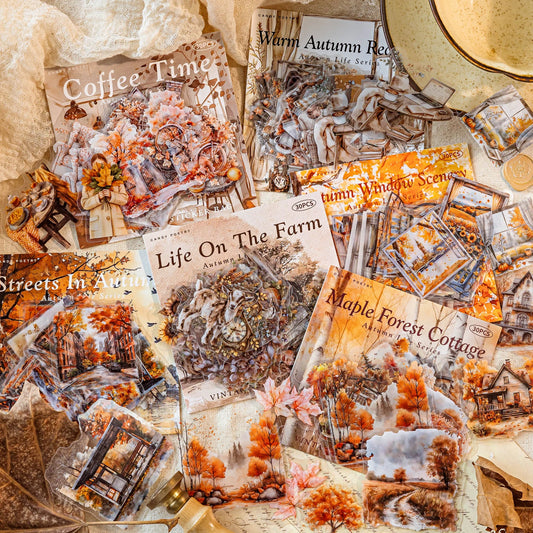 30 hojas de pegatinas de vida otoñal, Material decorativo creativo