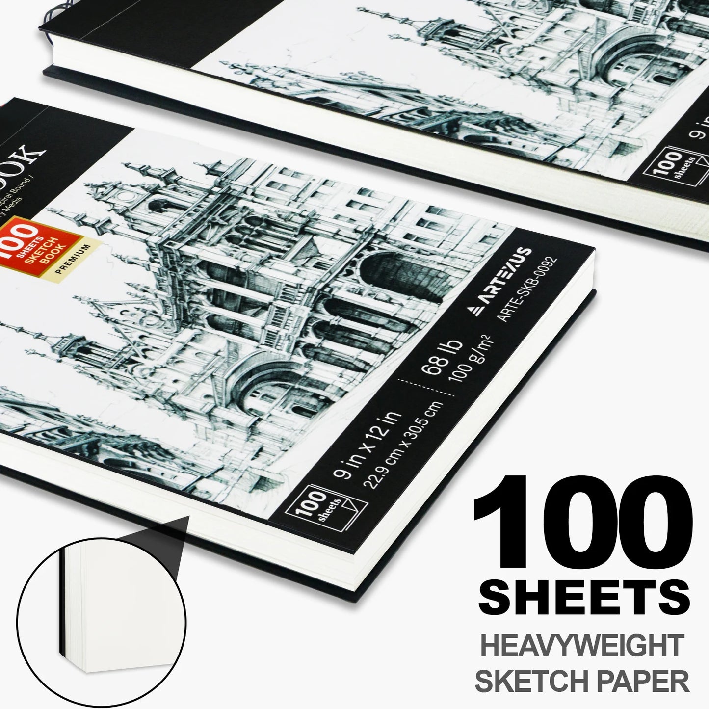 Cuaderno de bocetos de 9 "x 12", bloc de bocetos encuadernado en espiral superior, 100 hojas de papel de dibujo de 68 libras/100 g/m2, 1 paquete