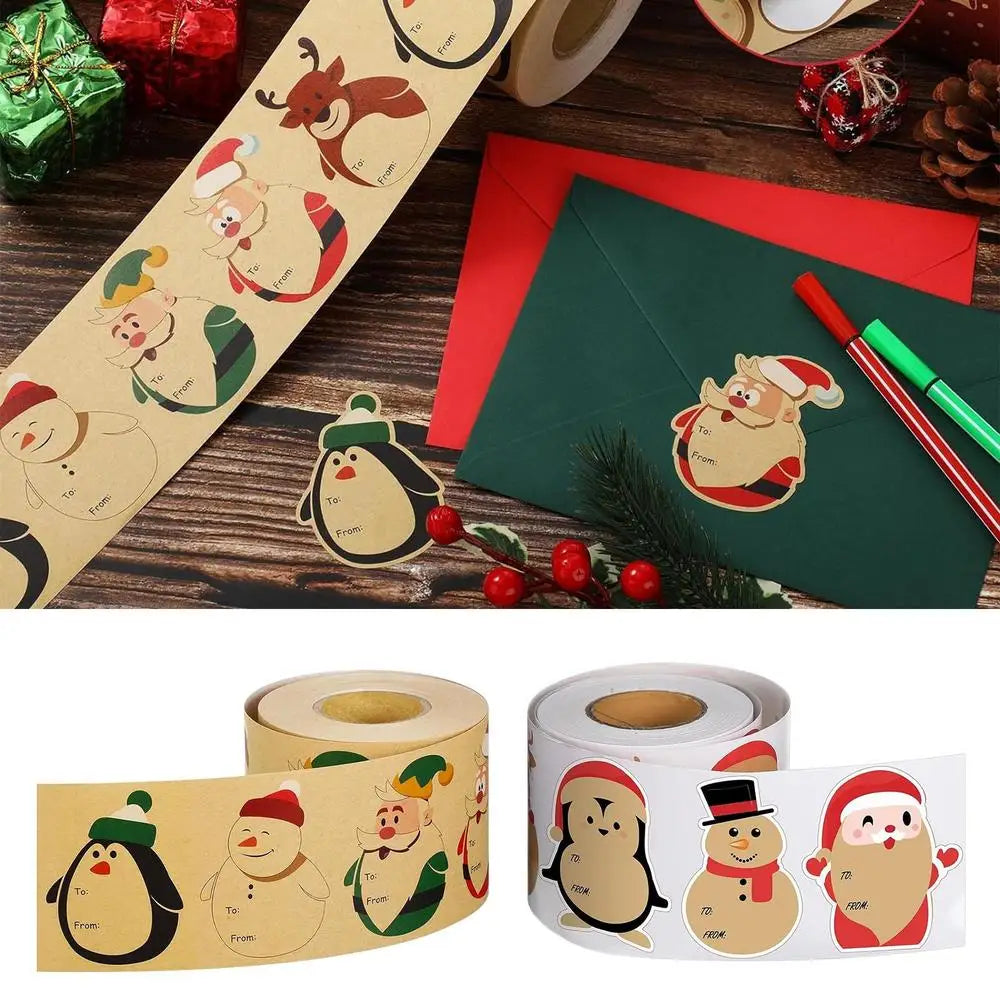 Stickers navideños redondas, 200 piezas, etiquetas de renos, de muñecos de nieve, de Papá Noel, etc