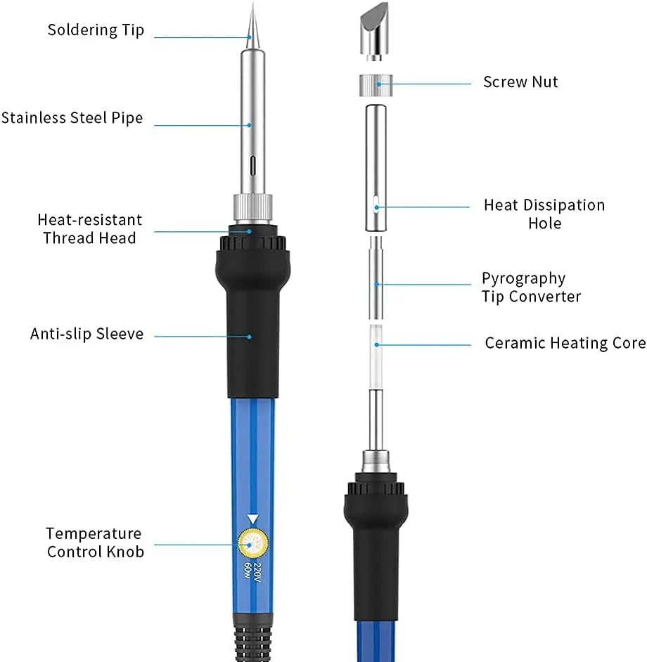 Soldador eléctrico, kit de quema de madera, pluma de pirograbado de 60W.