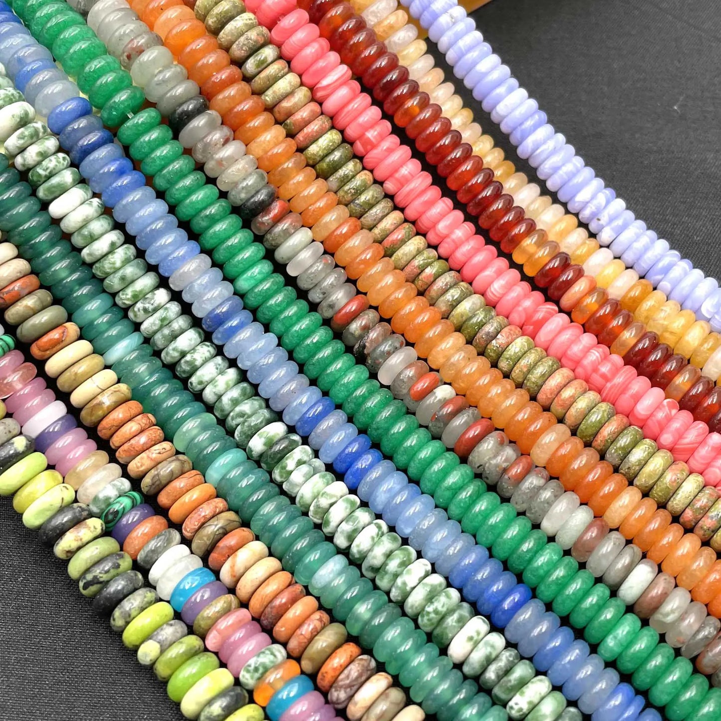 Rondelle de piedra Natural de 2x6mm, turquesas, cuarzo, jaspe, ágatas, mostacillas redondas, planas