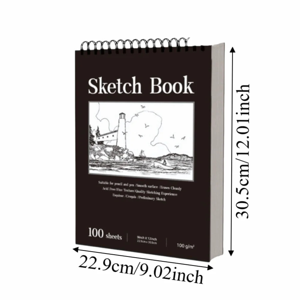 Cuaderno de bocetos en espiral de 100 hojas, portátil, con páginas perforadas, papel sin ácido
