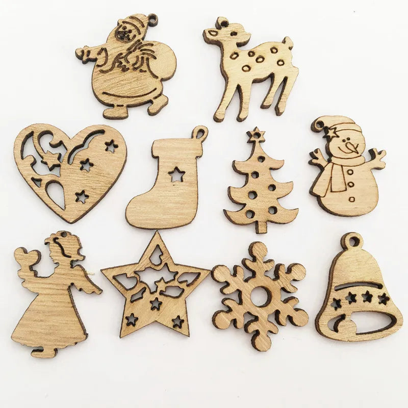 Colgantes de madera para pintar, decoración de árbol de Navidad, adornos artesanales, 50 piezas