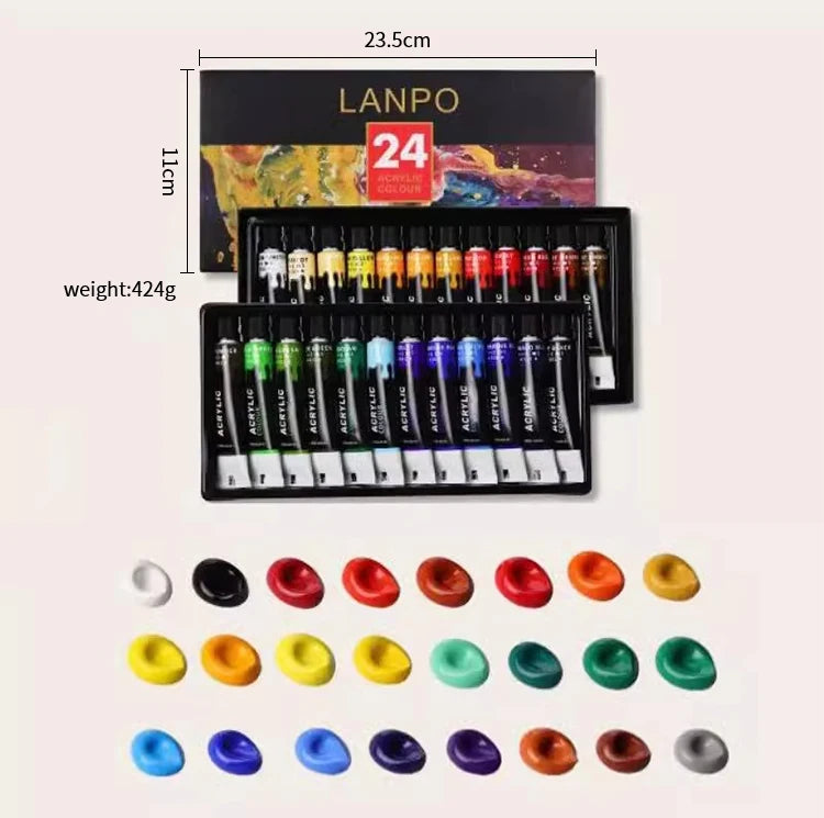Juego de pintura acrílica metálica profesional, tubos de 12/24 colores y 12 ml.