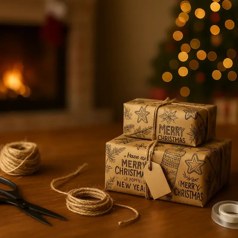 Papel de regalo de Navidad de 10 m/rollo, papel Kraft para embalaje