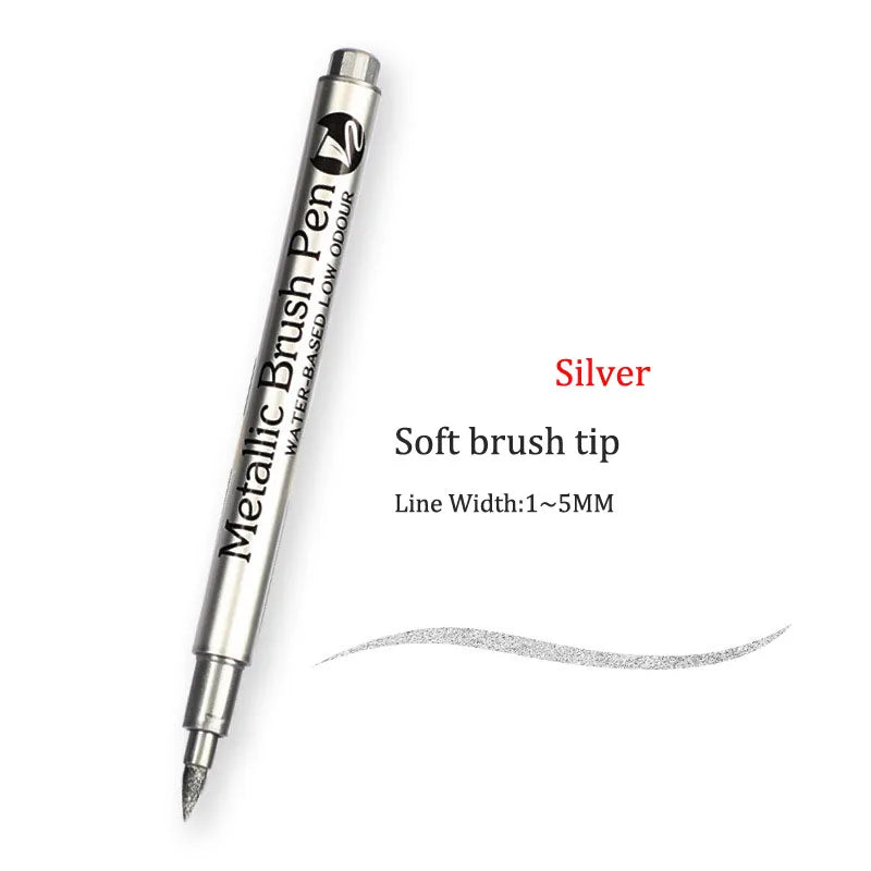Bolígrafos de pintura acrílica permanente plateada/dorada, para pintura en variadas superficies, de punta suave/dura de 1-5MM