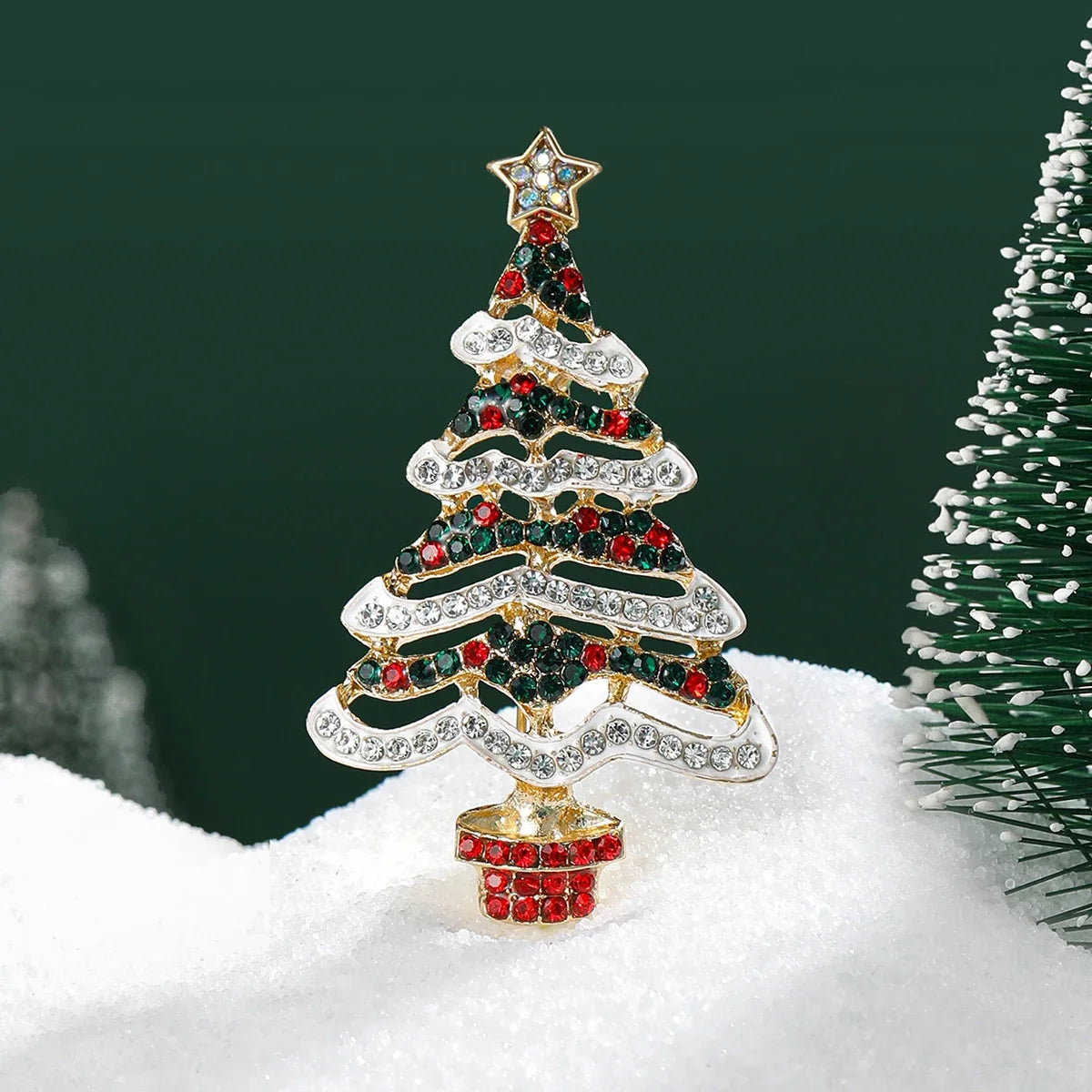 Broches en forma de árbol de Navidad con diamantes de imitación, accesorios de joyería