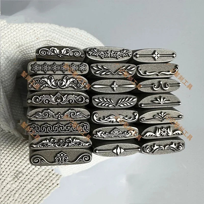 Sellos de joyería con patrón, de acero, troqueles de grabado para pulsera de oro y plata.
