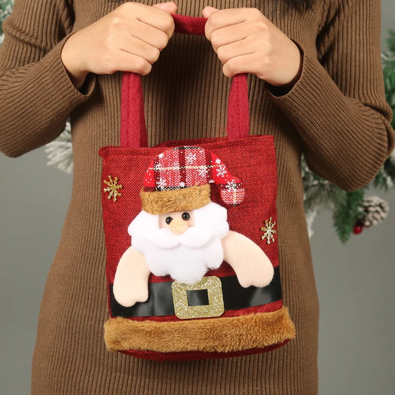 Bolsa de regalo de Navidad, tela de lino, bolso de dulces para niños de Nochebuena